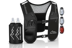 FIVE FRIENDS Running Vest with Water Bottle – Lightweight, Breathable Designed Reflective Hydration Vest with 6 Pockets – Adjustable Running Backpack for Men & Women, Ideal for Marathon & Night Trainings