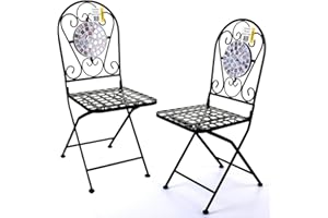 Marko Outdoor Sets of 2 Mosaic Bistro Chairs Outdoor Garden Patio Furniture Cafe Al Fresco Dining (Orotava)