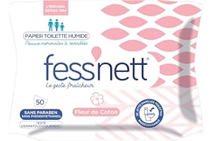Fess Nett - Papier Toilette Humide Fleur de Coton x50 - Formule testée dermatologiquement 0% parabène 0% phenoxyethanol - Pour Peaux Normales à Sensibles