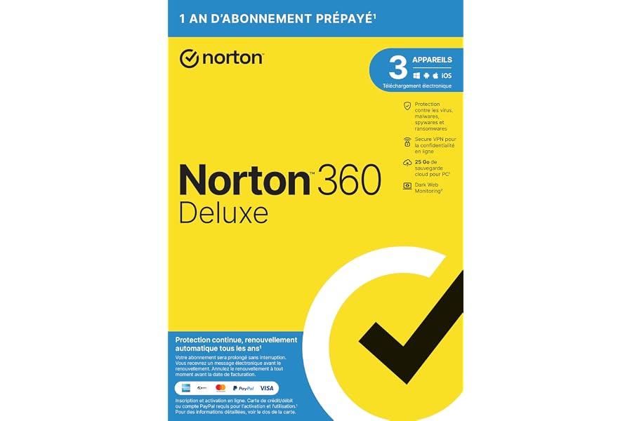 Norton™ 360 Deluxe 2025 |3 Appareils |12 Mois|Envoi par la poste