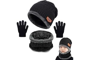Yutdeng Warm Scarf Hat and Gloves Set for Boys Girls Winter Knitted Beanie Hat Fleece Lined Circle Scarf Kids Soft Thermal Neck Warmer Gift Outdoor Skiing 2-8 Years Old