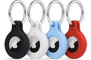 PANJAL Apple AirTag Holder Silicone Case 4 Pack | Air Tag Tracker Cover and Keyring for Keys, Bag, Pet Collar, Luggage - Scratch Resistant, Fully Covered Anti-Lost Design