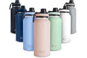 BOZ Stainless Steel Water Bottle 1l, Insulated Water Bottle, Wide Mouth BPA Free 1 Litre Water Bottle, Vacuum Double Wall Metal Water Bottle, Blush Pink Water Bottle