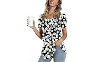 POPYOUNG Women's Henley Shirts Button up Tunic Tops Casual Short Sleeve/sleeveless Blouse