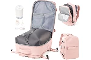 WEPOET Sac a Dos Compression sous Vide Homme Femme Sac Airbag Travel sous Vide Imperméable Sac à Dos Voyage Cabine Avion 40x30x20 Saca Sos Ordinateur Portable 14 Pouces Port USB-Rose