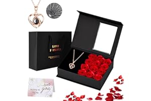 Wentsent Preserved Rose, Eternal Rose Gift Box with I Love You Necklace in 100 Language, Artificial Rose Flowers for Her on Mother’s Day,Birthday,Anniversary,Christmas,Valentines Day