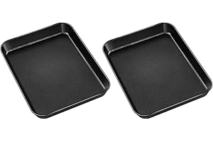 Onader Mini Oven Tray, Heavy Duty Carbon Steel Baking Sheet Pan Set of 2, 23.6x17.6x2.5cm, Rectangle Traybake Tin for Baking Cooking Roasting, Healthy & Non-Stick, Easy Release & Clean