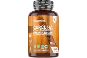 WEIGHTWORLD Cúrcuma con Pimienta Negra y Jengibre Orgánica, 365 Cápsulas, 1 Año de Suministro - Apto para Veganos, con Certificación Orgánica por la Soil Association, 1 Cápsula al Día, Sin Gluten ni OGM