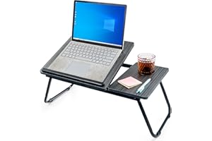 unycos - Vassoio per la Colazione e da Letto, Tavolo Pieghevole PC Portatile【Fino a 15,6"】56x33x23cm (22,04"x12,99"x9,05") 5 Livelli di Inclinazione, Leggio e Slot per Tazza, Supporta 20 kg (Nero)