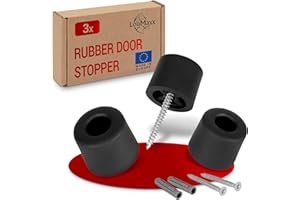LouMaxx Black Door Stop 3 Pack – Rubber Door stoppers for Floor Easy to Install – Screw Mounted for Stable Hold – Protects Walls and Furniture – Black TPE Rubber, with Screws and Plugs