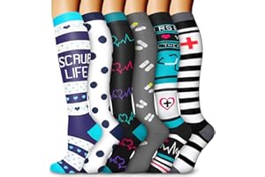 BLONGW 6 Pairs Compression Socks Men & Women, 15-20 mmHg Support Knee High Socks for Nurses,Athletic,Flying