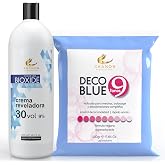 Oxygenated Cream Pack 1000 ml + Bleaching Powder Blue Hair 9 Shades 500 g | Vegan Formula | Super Lightening | Xhanon profess