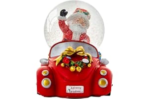 Celebright Globo de nieve musical de Navidad – reproduce 8 canciones, incluyendo campanas de cascabeles y luces con colores LED cambiantes – Grande 14 cm (Santa en la conducción del coche)