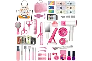 RedCrab Coiffeur et Trousse de Beauté pour Fille, 55 Pièces Mode Jouets de Salon de Beauté avec Miroir, Seche-Cheveux, Lisseur Cheveux et Autres Accessoires, Jeux de Rôle pour Enfants 3+ Ans
