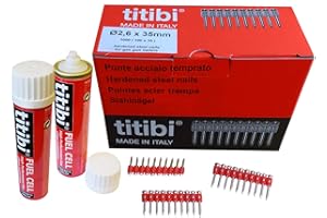 1000 X TITIBI clous de haute qualité + 2 X bouteille de gaz pour Cloueur Spit PULSA 700 E / 700 P (Ø 2,6 x 25mm)