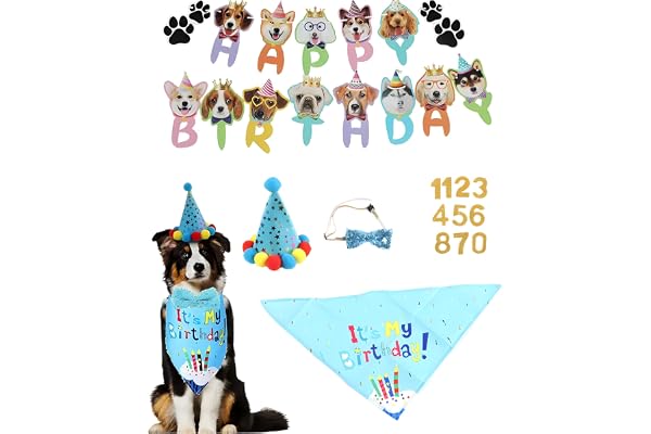 Dog Birthday Decorations, Dog Hat and Bandana, Premium Pet Party Accessories for Large Dogs, Festive Photo Props for Celebrations