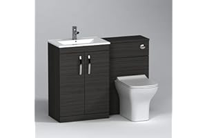 ROYAL BATHROOMS.CO.UK 1100mm Modern Hale Black Bathroom 2 Doors Minimalist Vanity Unit Basin Sink & Qubix Pan + Toilet Furniture Set