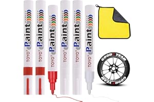 WOKICOR Pisak do oznaczania opon samochodowych, 6 sztuk, pisak do lakieru, biały, wodoodporny, permanentny marker ze ściereczką do mycia samochodu, markera do opon samochodowych, motocykli, opon