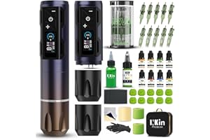 INKin Kit Tatuaje Completo, Maquina de Tatuar Kit Completo Inalámbrico Profesional con Batería 2 Piezas de 1800 mAh Fuente de Alimentación y Revo Agujas Tatuaje, Tinta Tatuaje para Tatuadores- CL4