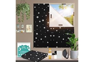 YUZAII Blackout Blind 300x145cm Stick On Black Out Blinds for Windows, No Drill Temporary with 20 Hook & Loop Tapes for Bedroom, Travel (star)