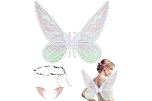 Huanuoda Feenflügel Erwachsene Feenflügel Kinder, Feen Flügel Damen Erwachsen Elfenflügel Halloween Kostüms für Karneval Geburtstag Weihnachten Feenkostüm Rollenspiele Themed Party (Weiß)