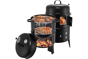 Teodute Affumicatore per Barbecue, Ø41cm Grande Griglia da Esterno con Termometro e 6 Fessure Aspirazione, Griglia a Carbone per Campeggio Picnic Giardino e Cucina All'aperto