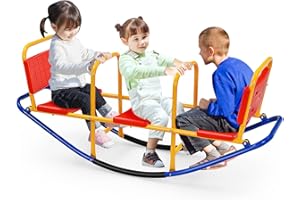 COSTWAY 3-osobowa huśtawka bujana, obciążenie do 100 kg, dla dzieci, kołyska do użytku wewnątrz i na zewnątrz, metalowa łopatka, idealna dla dzieci w wieku 3-8 lat