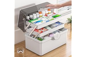 KALDJKS Medikamenten Aufbewahrung,Erste Hilfe Kasten, Hausapotheke Box, Arzneischrank Medizinkoffer Retro,Aufbewahrungskasten Medizin Box,tragbare Medizintruhe,große Kapazität medizinischer Box-Organizer