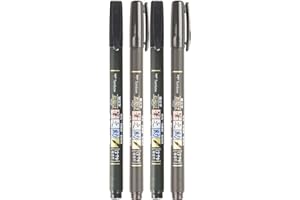 Tombow Fude Brush Pen Fudenosuke Juego de 4 rotuladores, 2 x de punta dura y 2 de punta blanda