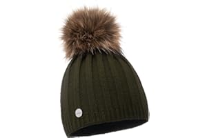ELIMELI® - Berretto invernale da donna, in lana e cashmere, con pompon in pelliccia sintetica, lavorato a maglia, prodotto in UE