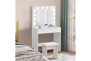 CLIPOP Tavolo da toeletta con lampadine a LED Hollywood, con specchio, set di 2 cassetti, per armadio, camera da letto