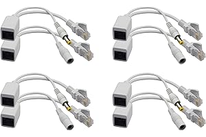 zdyCGTime - Kit iniettore PoE passivo e splitter PoE con RJ45 Ethernet e alimentazione via DC 5,5 x 2,1 mm F/M, 4 coppie, colore: Bianco