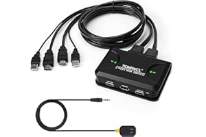 TCNEWCL Commutateur KVM HDMI USB 2 ports, 4K HDMI KVM Switch sélecteur avec Cable Fixe 1,2M pour Brancher 2 PC sur 1 Écran et clavier, souris, scanner, imprimante, Noir