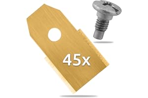 ECENCE 45x Spare Blades Titanium Coated Stainless Steel Compatible with Husqvarna Gardena McCulloch ROB Flymo Yardforce Matrix Grizzly Brast - Includes Screws