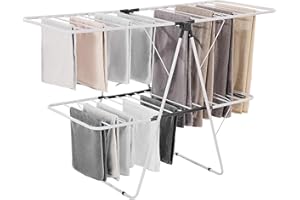 ‎VEVOR VEVOR Wäscheständer (2-stöckig & faltbar) mit Sockenklammern & 31 Trockenstangen, höhenverstellbare Metall-Trockenständer, freistehender & platzsparender Kleiderbügel für Waschküchen, Balkone