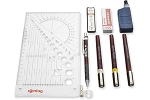 rOtring Isograph Fineliner Pen & Pencil College Set | 3 Technical Pens (0.25mm0.35mm0.50mm) and Mechanical Pencil (0.5mm) + Accessories