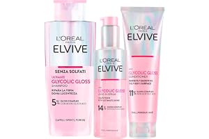 L'Oréal Paris Elvive Glycolic Gloss 150 ml balsam + 200 ml schampo + 150 ml sköljfritt serum, set för matt och poröst hår, intensiv och hållbar glans - 3 flaskor