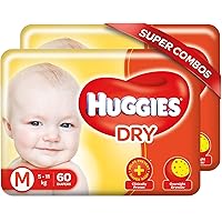 Huggies New Dry, Taped Diapers, Medium Size Combo Pack of 2, 60 Counts Per Pack, 120 Counts