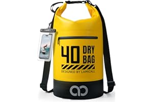 Lamicall Dry Bag, Waterproof Bag - [Robust & Anti-Scratch] 5L/10L/20L/30L/40L Waterproof Backpack with 100% Water Proof Phone Pouch, Floatable Drybag for Boat Swimming Kayaking Camping - Yellow(40L)