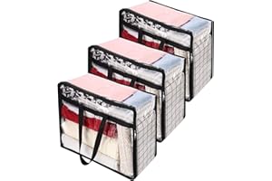 CEXOVO Lot de 3 Sac de Rangement Transparent 40L,Sac Rangement Vetement en PVC,sac Rangement Couette,avec Fermetures Eclair et Poignées,Housse de Rangement Vetement,pour Demenagement,Vêtements,Couvertures