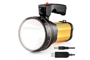 Utry Torcia LED Ricaricabile, 100000 Lumen Torcia LED Alta Potenza Super Luminoso 9000mAh LED Torch Light Impermeabile Torcia Elettrica Portatile Flashlight(Oro)