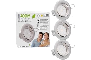 Lumare LED Downlight 4W dimmerabile | Set di 3 | 400lm, IP44 | 27mm profondità d'incasso | Bianco caldo | Argento rotondo | Modulo luce intercambiabile