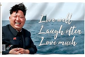 Anley Fly Breeze 3x5 Foot KimJongUn Kim Jong Un Flaga na żywo, śmiech, miłość - Płócienny nagłówek i podwójne szwy - Nowość College Śmieszne flagi w akademiku Poliester z mosiężnymi przelotkami