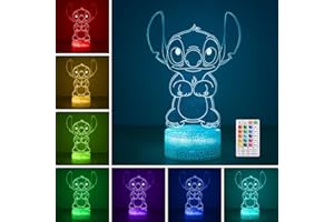 Hoofun Lampa Stitch: 16 Kolorów 3D LED Iluzja Lampka Nocna Stitch z Pilotem i Inteligentnym Dotykiem do Dekoracji Pokoju Dziecięcego oraz na Święta, Urodziny, Prezenty Bożonarodzeniowe
