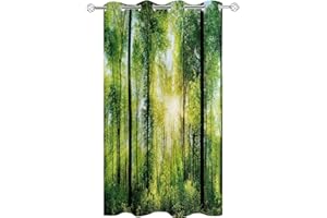 Hiseng 1 Stück Outdoor Vorhänge Wasserdicht Verdunkelungsvorhang mit Ösen, Wald Druck Outdoorvorhänge Wetterfest Sonnenschutz Blickdicht Vorhang für Pavillon (132x213cm,Sonnenlicht)