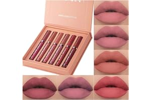 HQDA 6 Stück matt flüssiger Lippenstift Nude Lipstick Waterproof Long Lasting Non Fading Natural Color Makeup Gift For Women (Set B)