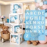 4 Boxes Baby Shower Decorations with 26 Letters A-Z for Boys and Girls Baby Box for Baby Shower DIY Name Birthday Party Decor