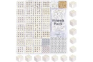 DodoBeads 1650 perline dorate con lettere dell'alfabeto, rotonde, bianche, con vocali, numeri e distanziatori, ideali per braccialetti dell'amicizia, collane