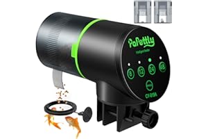 Papettly Mangiatoia automatica per acquario, mangiatoia automatica per pesci per acquario con funzionamento a batteria, mangiatoia per pesci da 200 ml, 2 batterie AAA incluse nella confezione, anello