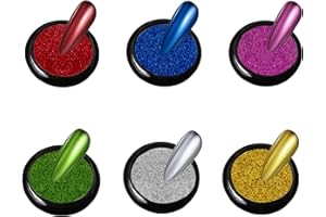 SUNJIOR Lot de 6 Poudres de Paillettes Chromées Fines avec 6 Bâtons De Fard à Paupières, Effet Miroir MéTallique Brillant, Poudre à Ongles Chromé Métallisée pour Nail Art